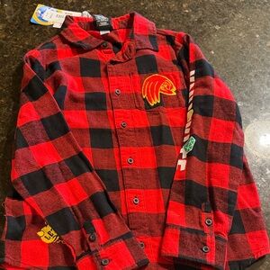 Kids Red and Black Plaid Button Down Shirt